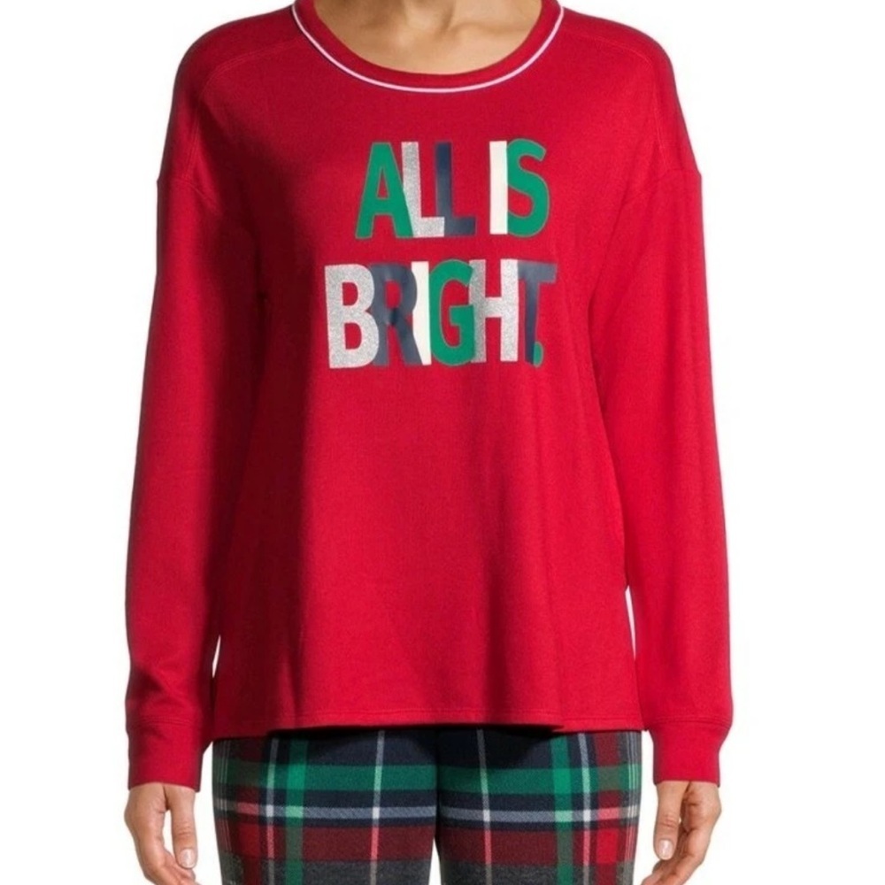 Secret Treasures Pajama Set All Is Bright Long Sleeve Top & Plaid Joggers Sz S - Picture 2 of 14